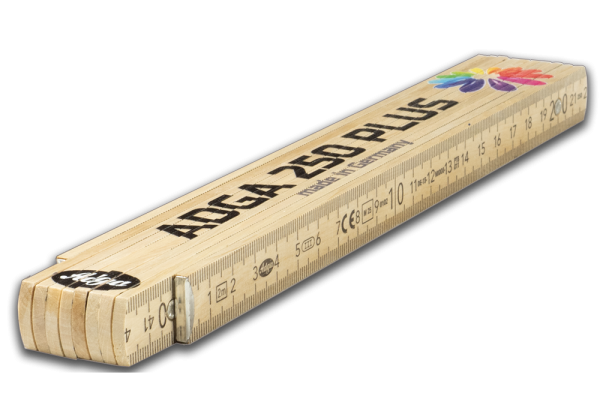 ADGA 250 PLUS - 2m Holz Zollstock natur, incl. Digitaldirektdruck, Metallgelenke
